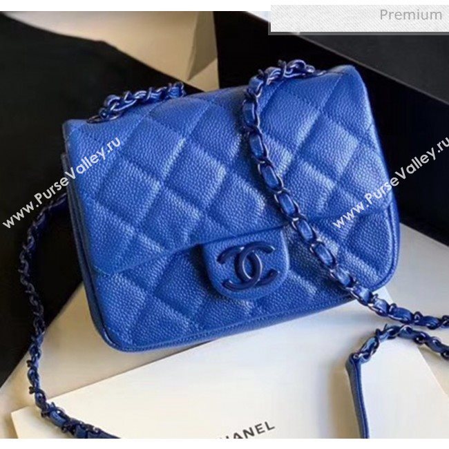 Chanel Grained Calfskin &amp; Lacquered Metal Flap Bag AS1784 Blue 2020 (JY-20041740)