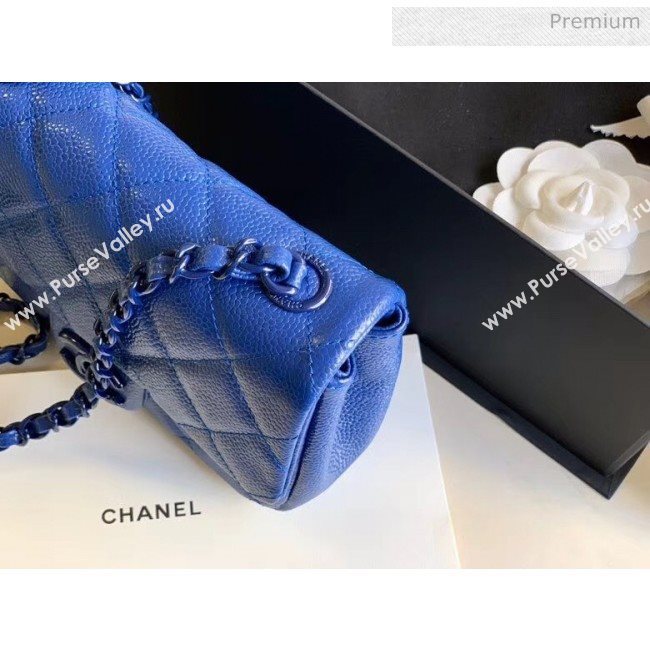 Chanel Grained Calfskin &amp; Lacquered Metal Flap Bag AS1784 Blue 2020 (JY-20041740)