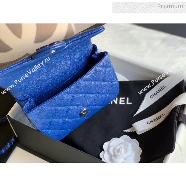 Chanel Grained Calfskin &amp; Lacquered Metal Flap Bag AS1784 Blue 2020 (JY-20041740)