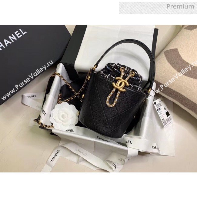 Chanel Calfskin &amp; Tweed Small Drawstring Bag AS1478 Black 2020 (JY-20041744)