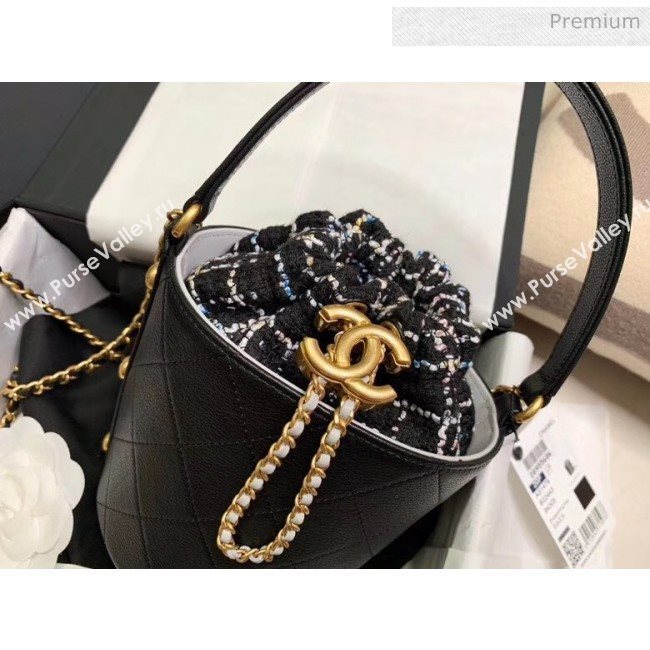 Chanel Calfskin &amp; Tweed Small Drawstring Bag AS1478 Black 2020 (JY-20041744)