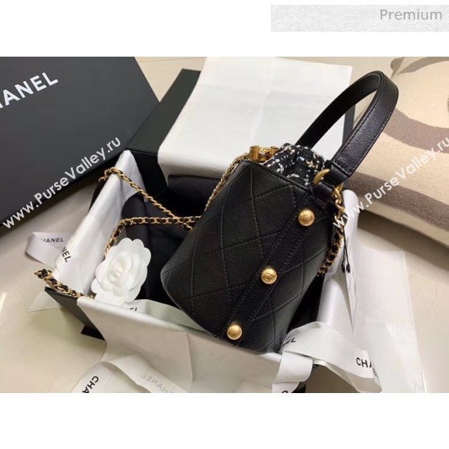 Chanel Calfskin &amp; Tweed Small Drawstring Bag AS1478 Black 2020 (JY-20041744)