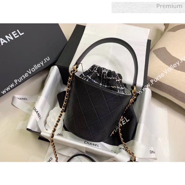 Chanel Calfskin &amp; Tweed Small Drawstring Bag AS1478 Black 2020 (JY-20041744)