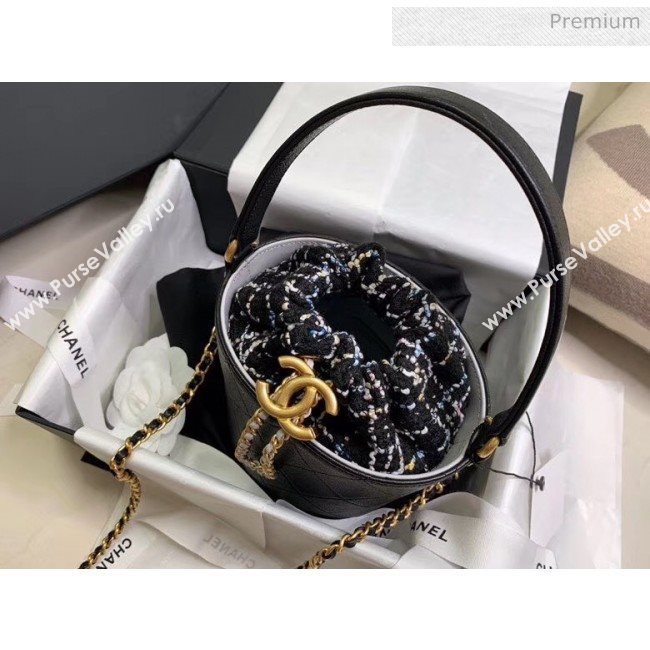 Chanel Calfskin &amp; Tweed Small Drawstring Bag AS1478 Black 2020 (JY-20041744)