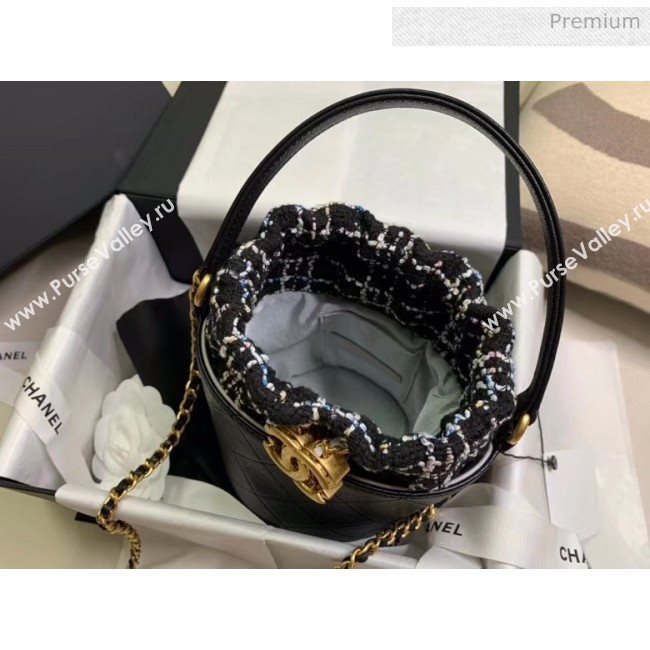 Chanel Calfskin &amp; Tweed Small Drawstring Bag AS1478 Black 2020 (JY-20041744)