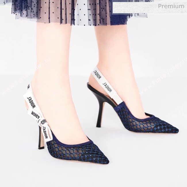 Dior JAdior Slingback Fishnet Pump With 9.5cm Heel Blue 2020 (JC-20041809)