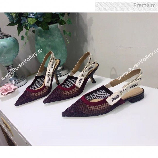 Dior JAdior Slingback Fishnet Pump With 9.5cm Heel Burgundy 2020 (JC-20041813)