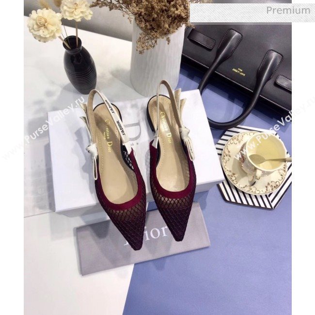 Dior JAdior Slingback Fishnet Ballerina Flat Burgundy 2020 (JC-20041811)