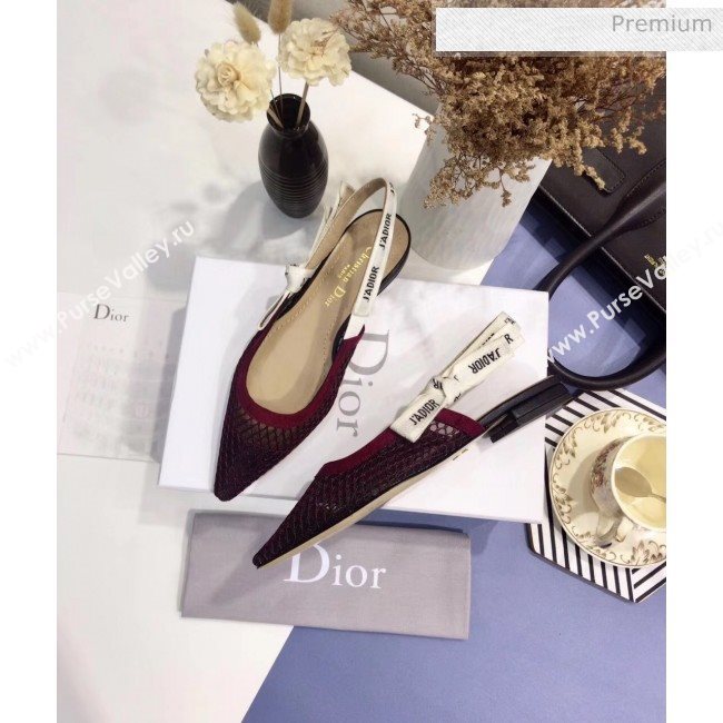 Dior JAdior Slingback Fishnet Ballerina Flat Burgundy 2020 (JC-20041811)