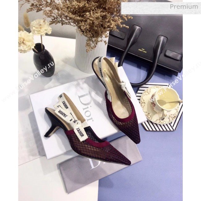 Dior JAdior Slingback Fishnet Pump With 6.5cm Heel Burgundy 2020 (JC-20041812)