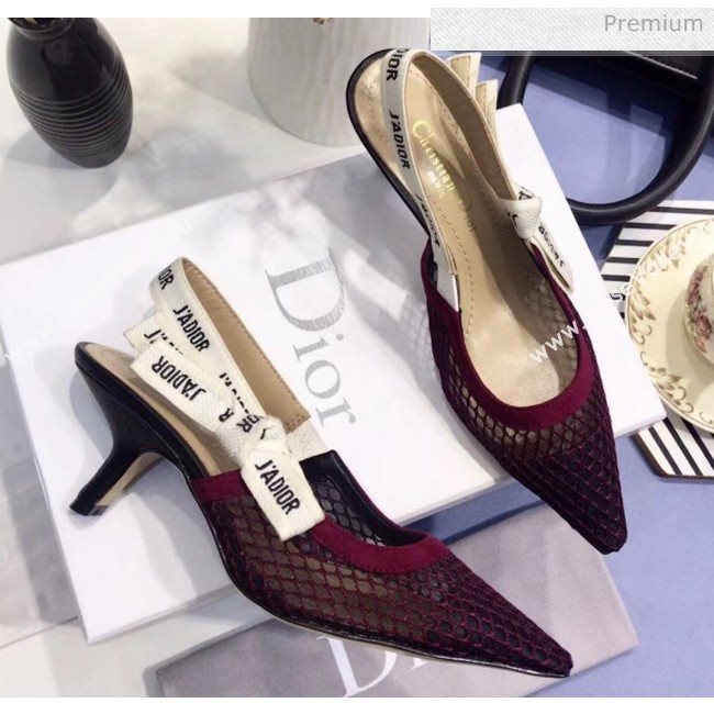 Dior JAdior Slingback Fishnet Pump With 6.5cm Heel Burgundy 2020 (JC-20041812)