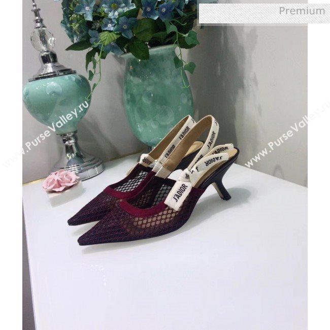 Dior JAdior Slingback Fishnet Pump With 6.5cm Heel Burgundy 2020 (JC-20041812)