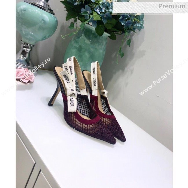 Dior JAdior Slingback Fishnet Pump With 9.5cm Heel Burgundy 2020 (JC-20041813)