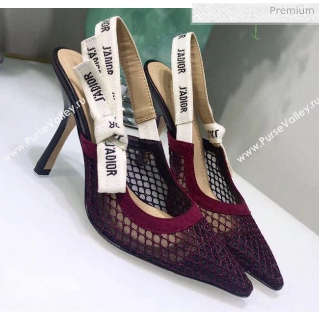 Dior JAdior Slingback Fishnet Pump With 9.5cm Heel Burgundy 2020 (JC-20041813)