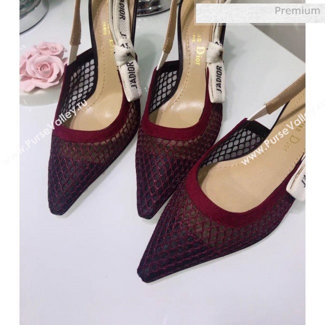 Dior JAdior Slingback Fishnet Pump With 9.5cm Heel Burgundy 2020 (JC-20041813)
