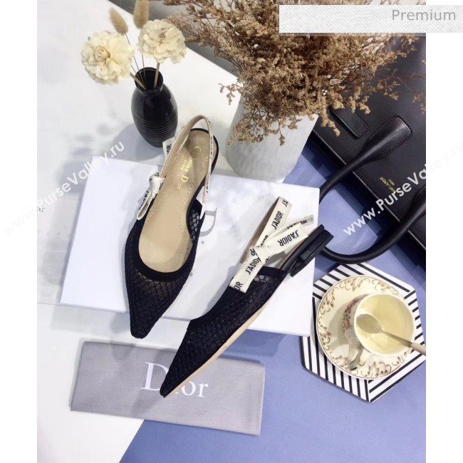 Dior JAdior Slingback Fishnet Balllerina Flat Black 2020 (JC-20041814)