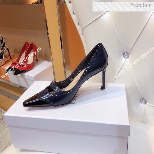 Dior Spectadior Strap Pumps in Perforated Leather Black/Blue 2020 (SY-20041804)