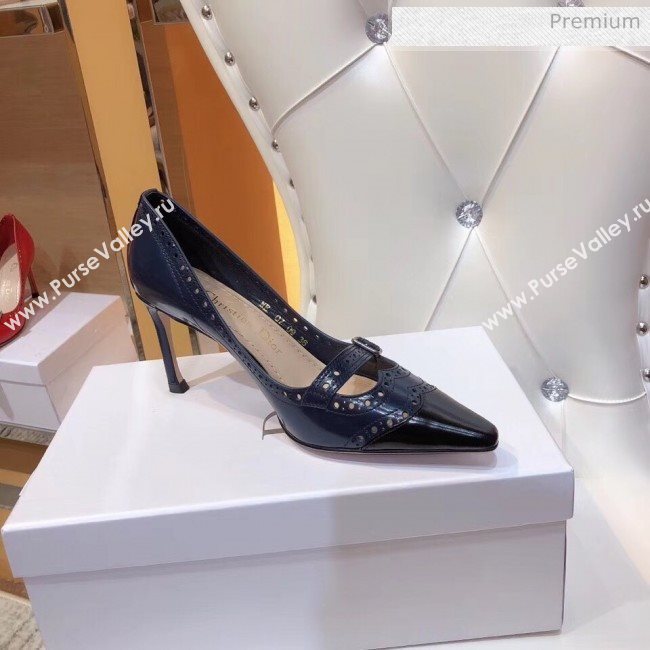 Dior Spectadior Strap Pumps in Perforated Leather Black/Blue 2020 (SY-20041804)