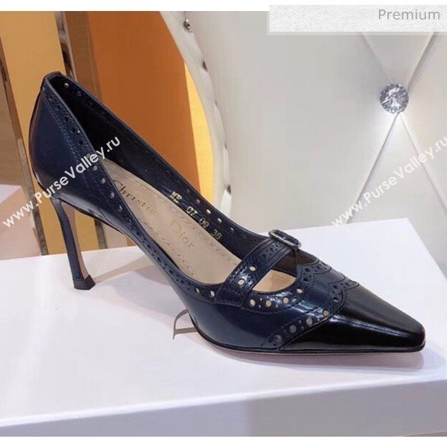Dior Spectadior Strap Pumps in Perforated Leather Black/Blue 2020 (SY-20041804)