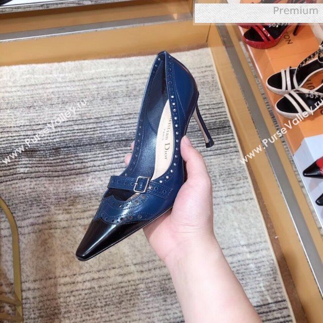 Dior Spectadior Strap Pumps in Perforated Leather Black/Blue 2020 (SY-20041804)