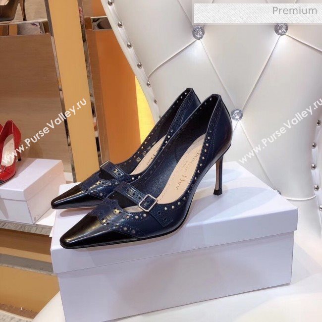 Dior Spectadior Strap Pumps in Perforated Leather Black/Blue 2020 (SY-20041804)