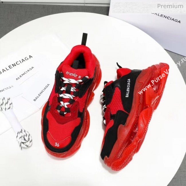 Balenciaga Triple S Clear Outsole Sneakers Red/Black 2019 (HZ-20041706)