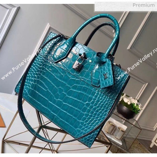 Louis Vuitton City Steamer PM Top Handle Bag in Glossy Crocodile Leather N92953 Peacock Blue (K-20041847)