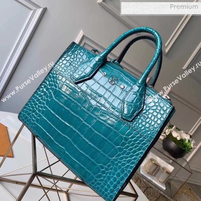 Louis Vuitton City Steamer PM Top Handle Bag in Glossy Crocodile Leather N92953 Peacock Blue (K-20041847)