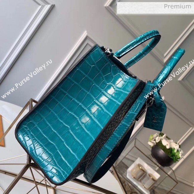 Louis Vuitton City Steamer PM Top Handle Bag in Glossy Crocodile Leather N92953 Peacock Blue (K-20041847)