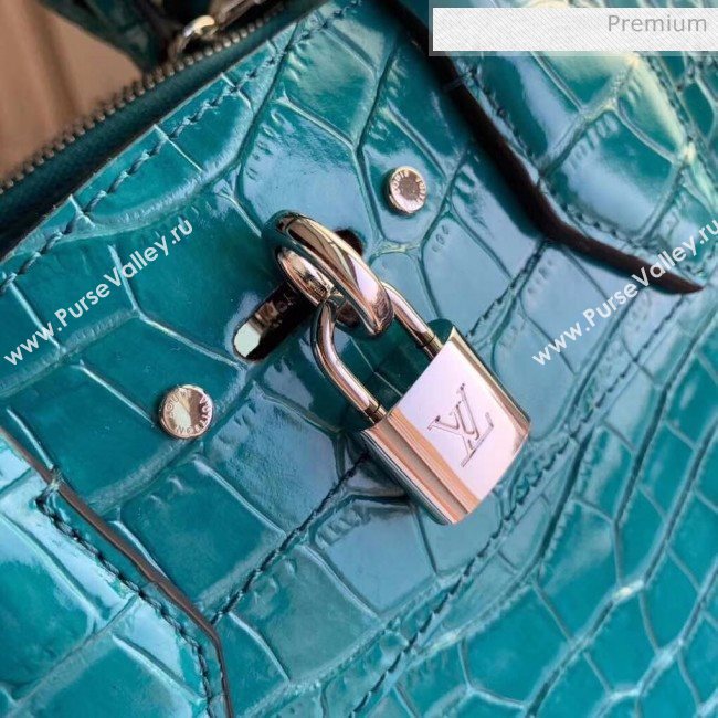 Louis Vuitton City Steamer PM Top Handle Bag in Glossy Crocodile Leather N92953 Peacock Blue (K-20041847)