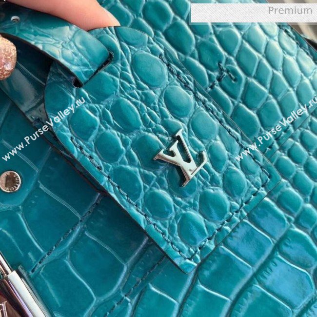 Louis Vuitton City Steamer PM Top Handle Bag in Glossy Crocodile Leather N92953 Peacock Blue (K-20041847)