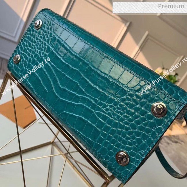 Louis Vuitton City Steamer PM Top Handle Bag in Glossy Crocodile Leather N92953 Peacock Blue (K-20041847)