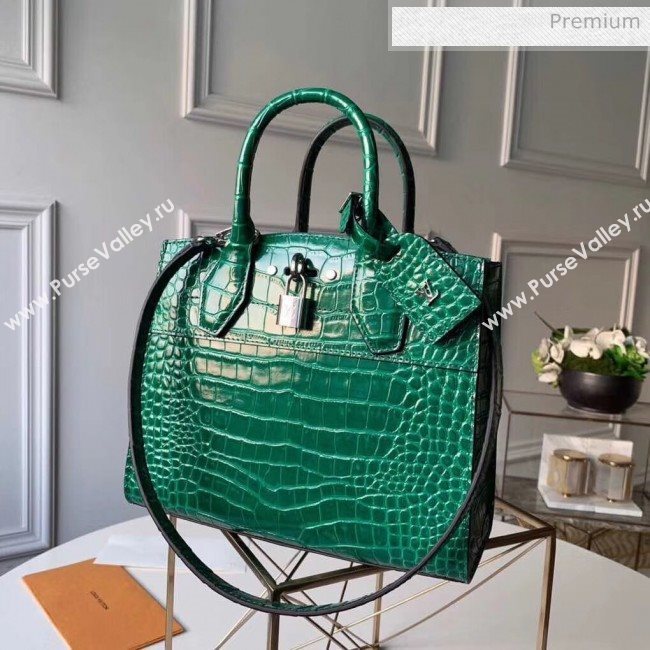 Louis Vuitton City Steamer PM Top Handle Bag in Glossy Crocodile Leather Green N92853 (K-20041846)