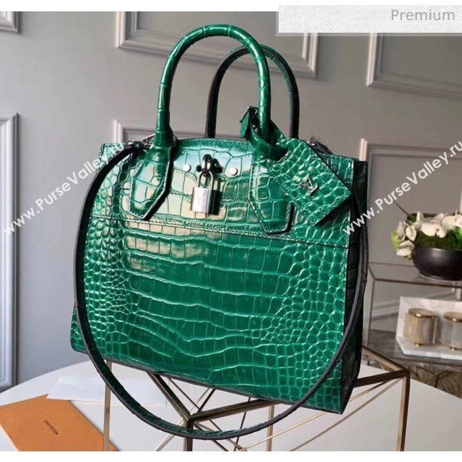 Louis Vuitton City Steamer PM Top Handle Bag in Glossy Crocodile Leather Green N92853 (K-20041846)