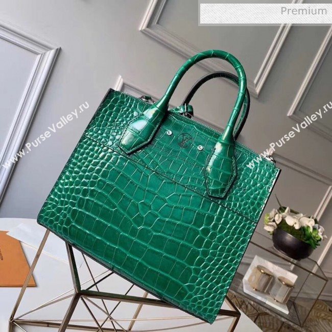 Louis Vuitton City Steamer PM Top Handle Bag in Glossy Crocodile Leather Green N92853 (K-20041846)