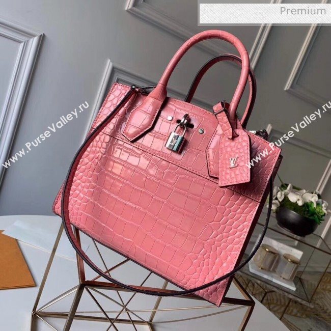 Louis Vuitton City Steamer PM Top Handle Bag in Glossy Crocodile Leather Pink N94263 (K-20041845)