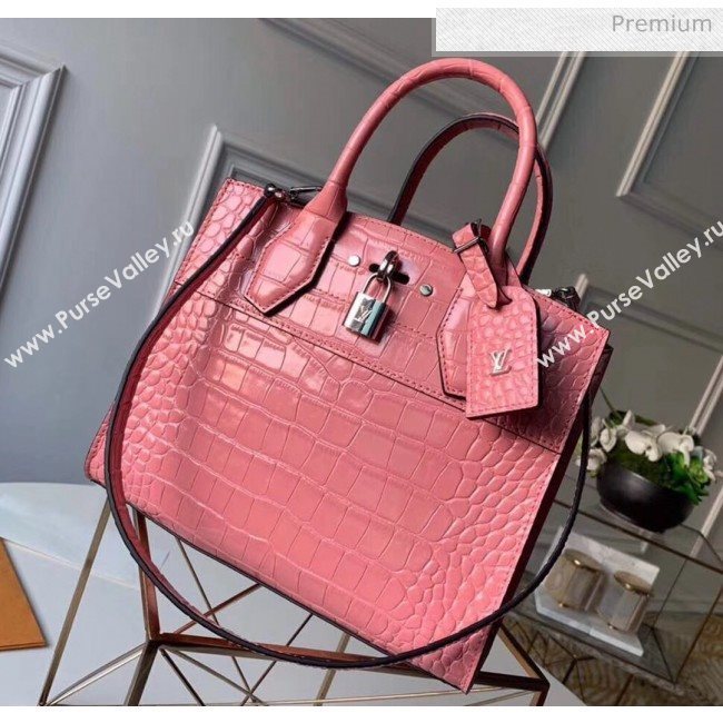 Louis Vuitton City Steamer PM Top Handle Bag in Glossy Crocodile Leather Pink N94263 (K-20041845)