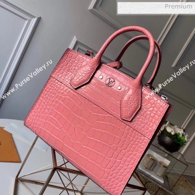 Louis Vuitton City Steamer PM Top Handle Bag in Glossy Crocodile Leather Pink N94263 (K-20041845)