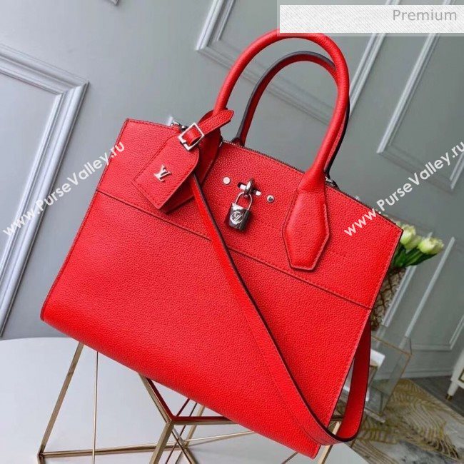 Louis Vuitton City Steamer MM Bag In Grainy Calfskin M53014 Red/Silver (K-20041839)