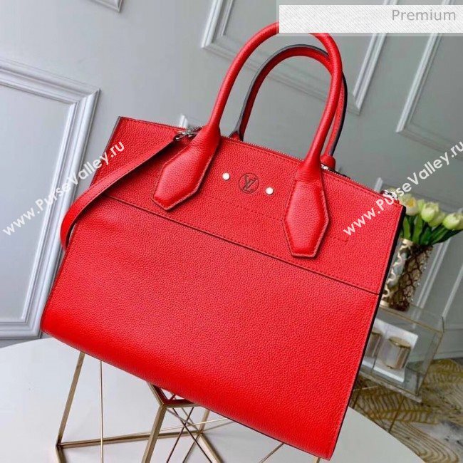 Louis Vuitton City Steamer MM Bag In Grainy Calfskin M53014 Red/Silver (K-20041839)