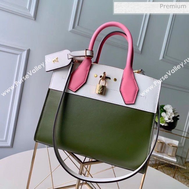 Louis Vuitton City Steamer PM Bag In Smooth Calfskin M42188 Army Green/White/Pink (K-20041833)