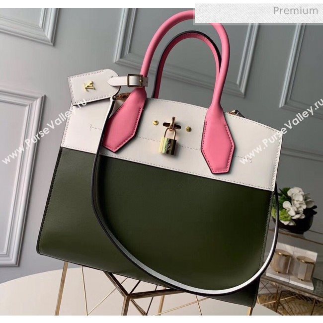 Louis Vuitton City Steamer MM Bag In Smooth Calfskin M42188 Army Green/White/Pink (K-20041832)