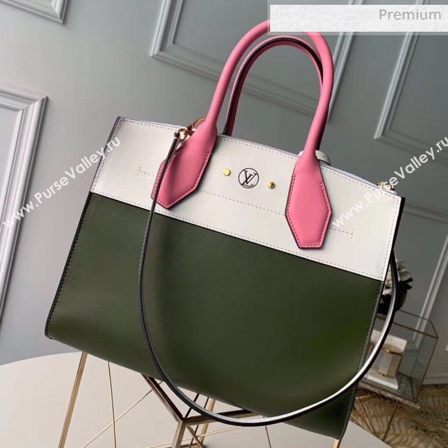 Louis Vuitton City Steamer MM Bag In Smooth Calfskin M42188 Army Green/White/Pink (K-20041832)