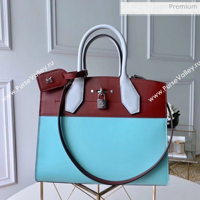 Louis Vuitton City Steamer MM Bag In Smooth Calfskin M42188 Blue/Burgundy (K-200418230)