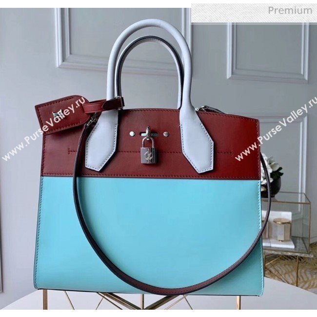 Louis Vuitton City Steamer MM Bag In Smooth Calfskin M42188 Blue/Burgundy (K-200418230)