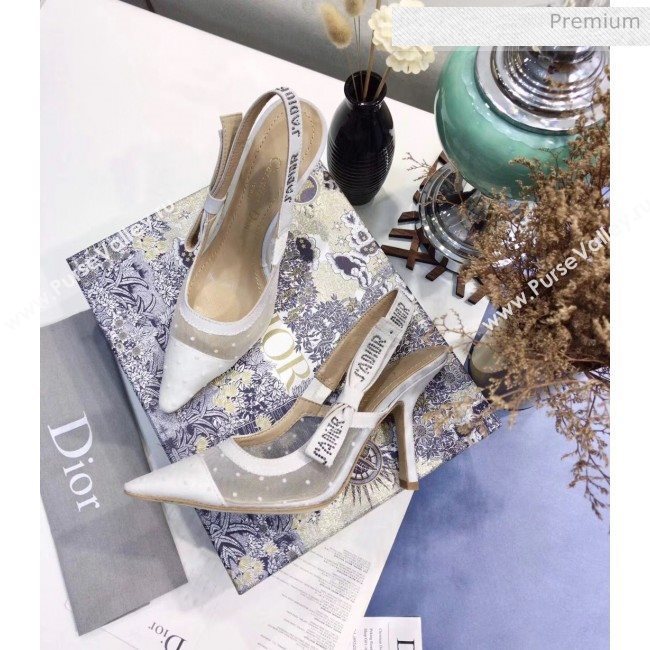 Dior JAdior Slingback Plumetis Pump With 9.5cm Heel White 2020 (JC-20041823)