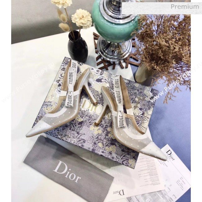 Dior JAdior Slingback Plumetis Pump With 9.5cm Heel White 2020 (JC-20041823)