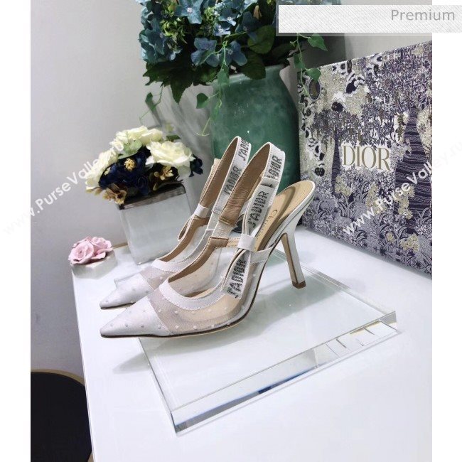 Dior JAdior Slingback Plumetis Pump With 9.5cm Heel White 2020 (JC-20041823)