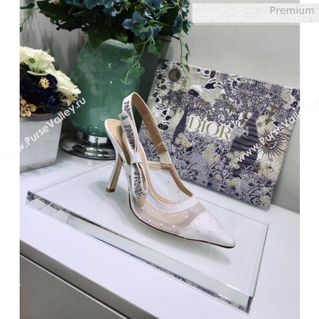 Dior JAdior Slingback Plumetis Pump With 9.5cm Heel White 2020 (JC-20041823)