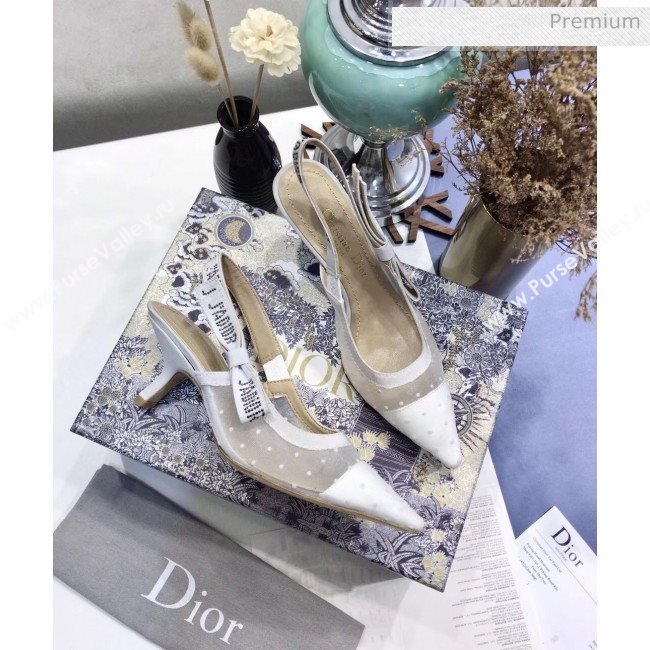 Dior JAdior Slingback Plumetis Pump With 6.5cm Heel White 2020 (JC-20041822)